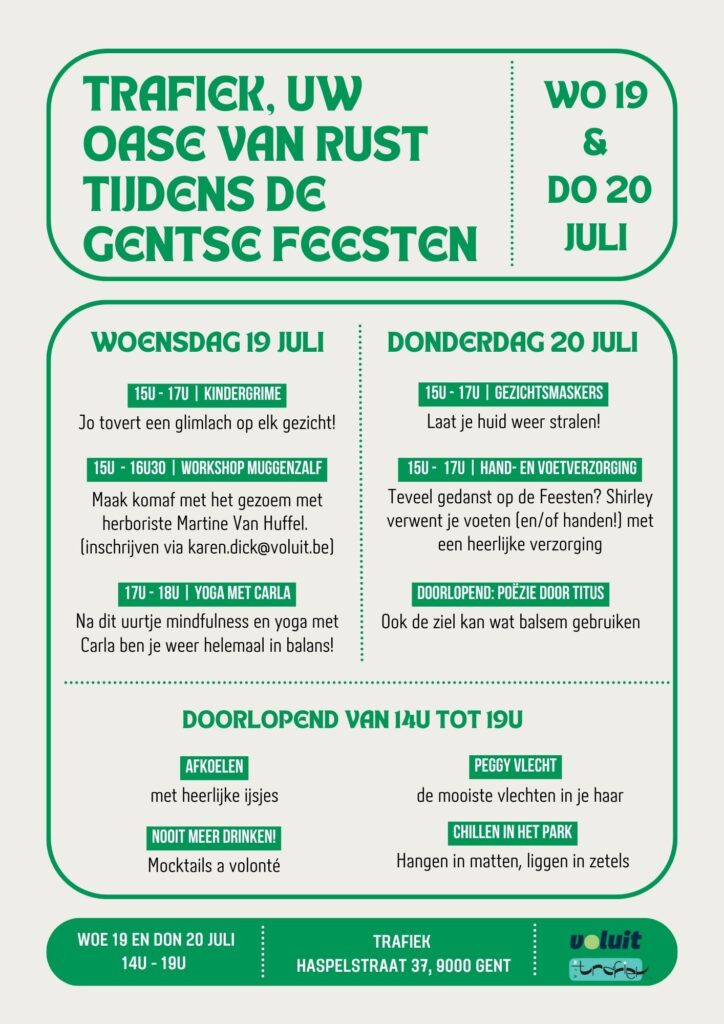Flyer Trafiek met Gentse feesten 2023 data en details.